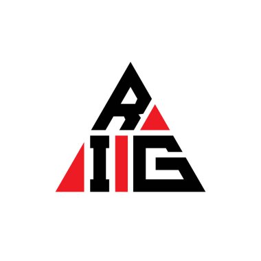 Üçgen şekilli RIG üçgen harf logosu tasarımı. RIG üçgen logo tasarımı monogram. Kırmızı renkli RIG üçgen vektör logo şablonu. RIG üçgen logosu Basit, Zarif ve Lüks Logo.