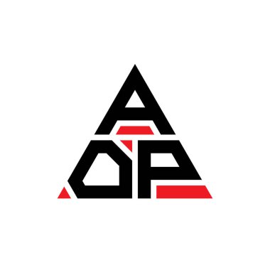 Üçgen şekilli AOP üçgen harf logosu tasarımı. AOP üçgen logo tasarımı monogramı. Kırmızı renkli AOP üçgen vektör şablonu. AOP üçgen logosu Basit, Zarif ve Lüks Logo.