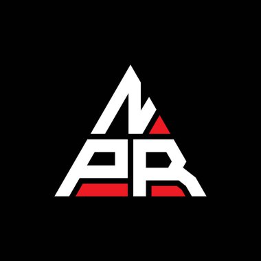 Üçgen şekilli NPR üçgen harf logosu tasarımı. NPR üçgen logo tasarımı monogramı. Kırmızı renkli NPR üçgen vektör logo şablonu. NPR üçgen logosu Basit, Zarif ve Lüks Logo.