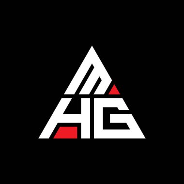 Üçgen şekilli MHG üçgen harf logosu tasarımı. MHG üçgen logo tasarımı monogramı. Kırmızı renkli MHG üçgen vektör şablonu. MHG üçgen logosu Basit, Zarif ve Lüks Logo.