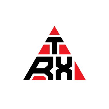 Üçgen şekilli TRX üçgen harf logosu tasarımı. TRX üçgen logo tasarımı monogramı. Kırmızı renkli TRX üçgen vektör logo şablonu. TRX üçgen logosu Basit, Zarif ve Lüks Logo.