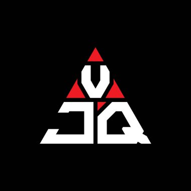 Üçgen şekilli VJQ üçgen harf logosu tasarımı. VJQ üçgen logo tasarımı monogramı. Kırmızı renkli VJQ üçgen vektör şablonu. VJQ üçgen logosu Basit, Zarif ve Lüks Logo.