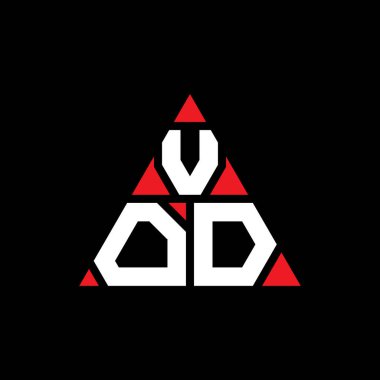 Üçgen şekilli VOD üçgen harf logosu tasarımı. VOD üçgen logo tasarımı monogramı. Kırmızı renkli VOD üçgen vektör şablonu. VOD üçgen logosu Basit, Zarif ve Lüks Logo.