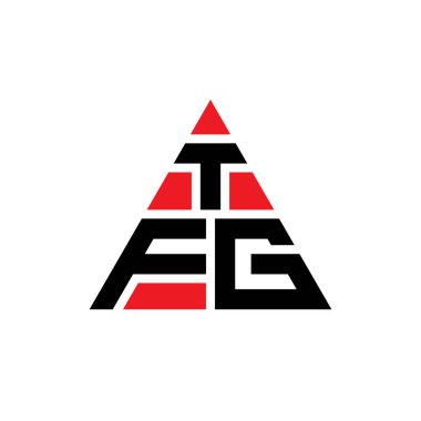 Üçgen şekilli TFG üçgen harf logosu tasarımı. TFG üçgen logo tasarımı monogramı. Kırmızı renkli TFG üçgen vektör şablonu. TFG üçgen logosu Basit, Zarif ve Lüks Logo.