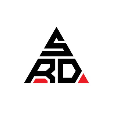 Üçgen şekilli SRD üçgen harf logosu tasarımı. SRD üçgen logo tasarımı monogramı. Kırmızı renkli SRD üçgen vektör logo şablonu. SRD üçgen logosu Basit, Zarif ve Lüks Logo.