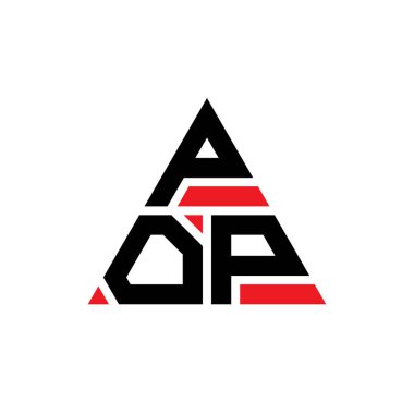 Üçgen şekilli POP üçgen harf logosu tasarımı. POP üçgen logo tasarımı monogramı. Kırmızı renkli POP üçgen vektör logo şablonu. POP üçgen logosu Basit, Zarif ve Lüks Logo.