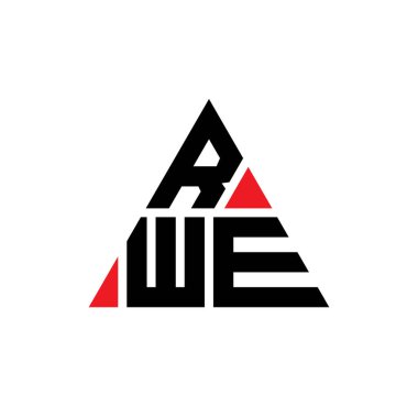 Üçgen şekilli RWE üçgen harf logosu tasarımı. RWE üçgen logo tasarımı monogramı. Kırmızı renkli RWE üçgen vektör logosu şablonu. RWE üçgen logosu Basit, Zarif ve Lüks Logo. Üçgen şekilli RWE üçgen harf logosu tasarımı. RWE