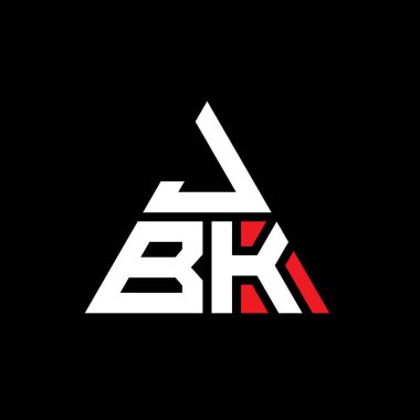 Üçgen şekilli JBK üçgen harf logosu tasarımı. JBK üçgen logo tasarımı monogramı. Kırmızı renkli JBK üçgen vektör şablonu. JBK üçgen logosu Basit, Zarif ve Lüks Logo.