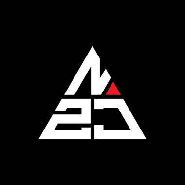 Üçgen şekilli NZJ üçgen harf logosu tasarımı. NZJ üçgen logo tasarımı monogramı. Kırmızı renkli NZJ üçgen vektör şablonu. NZJ üçgen logosu Basit, Zarif ve Lüks Logo.