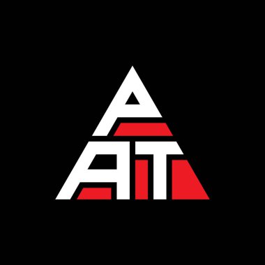 Üçgen şekilli PAT üçgen harf logosu tasarımı. PAT üçgen logo tasarımı monogramı. Kırmızı renkli PAT üçgen vektör logo şablonu. PAT üçgen logosu Basit, Zarif ve Lüks Logo.