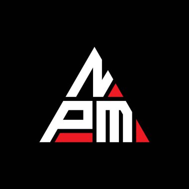 Üçgen şekilli NPM üçgen harf logosu tasarımı. NPM üçgen logo tasarımı monogramı. Kırmızı renkli NPM üçgen vektör logo şablonu. NPM üçgen logosu Basit, Zarif ve Lüks Logo.