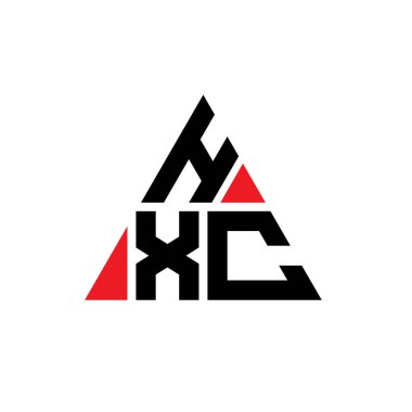 Üçgen şekilli HXC üçgen harf logosu tasarımı. HXC üçgen logo tasarımı monogramı. Kırmızı renkli HXC üçgen vektör şablonu. HXC üçgen logosu Basit, Zarif ve Lüks Logo.