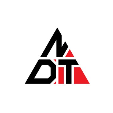 Üçgen şekilli NDT üçgen harf logosu tasarımı. NDT üçgen logo tasarımı monogramı. Kırmızı renkli NDT üçgen vektör şablonu. NDT üçgen logosu Basit, Zarif ve Lüks Logo.