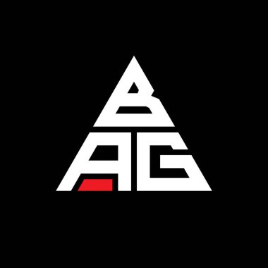 Üçgen şekilli BAG üçgen harf logosu tasarımı. BAG üçgen logo tasarımı monogram. Kırmızı renkli BAG üçgen vektör logo şablonu. Çanta üçgen logosu Basit, Zarif ve Lüks Logo.