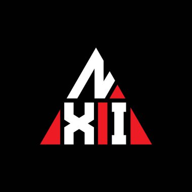 Üçgen şekilli NXI üçgen harf logosu tasarımı. NXI üçgen logo tasarımı monogramı. Kırmızı renkli NXI üçgen vektör logo şablonu. NXI üçgen logosu Basit, Zarif ve Lüks Logo.