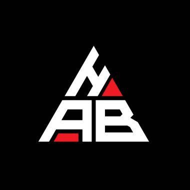 Üçgen şekilli HAB üçgen harf logosu tasarımı. HAB üçgen logo tasarımı monogramı. Kırmızı renkli HAB üçgen vektör logosu şablonu. HAB üçgen logosu Basit, Zarif ve Lüks Logo.