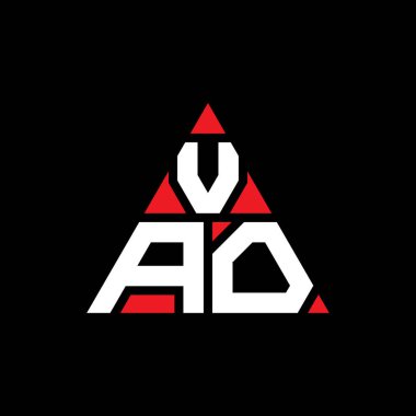 Üçgen şekilli VAO üçgen harf logosu tasarımı. VAO üçgen logo tasarımı monogramı. Kırmızı renkli VAO üçgen vektör şablonu. VAO üçgen logosu Basit, Zarif ve Lüks Logo.