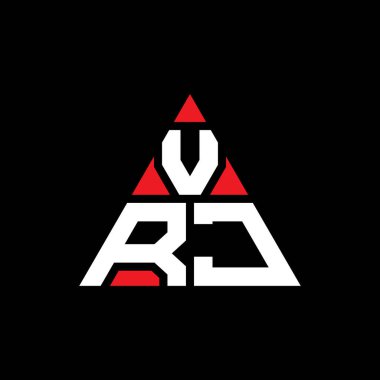 Üçgen şekilli VRJ üçgen harf logosu tasarımı. VRJ üçgen logo tasarımı monogramı. Kırmızı renkli VRJ üçgen vektör logo şablonu. VRJ üçgen logosu Basit, Zarif ve Lüks Logo.