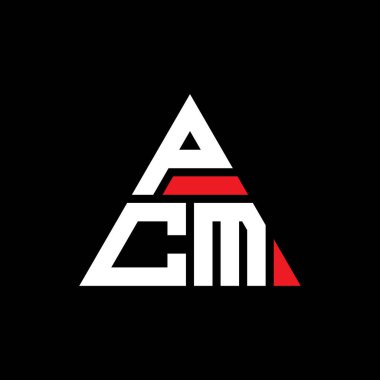 Üçgen şekilli PCM üçgen harf logosu tasarımı. PCM üçgen logo tasarımı monogramı. Kırmızı renkli PCM üçgen vektör şablonu. PCM üçgen logosu Basit, Zarif ve Lüks Logo.