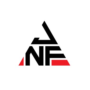 Üçgen şekilli JNF üçgen harf logosu tasarımı. JNF üçgen logo tasarımı monogramı. Kırmızı renkli JNF üçgen vektör şablonu. JNF üçgen logosu Basit, Zarif ve Lüks Logo.