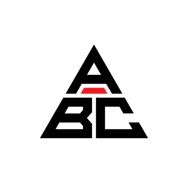 Üçgen şekilli ABC üçgen harf logosu tasarımı. ABC üçgen logo tasarımı monogramı. Kırmızı renkli ABC üçgen vektör logosu. ABC üçgen logosu Basit, Zarif ve Lüks Logo.