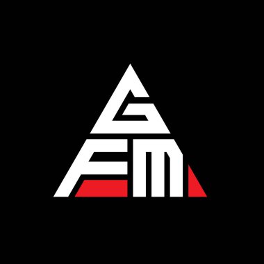Üçgen şekilli GFM üçgen harf logosu tasarımı. GFM üçgen logo tasarımı monogramı. Kırmızı renkli GFM üçgen vektör şablonu. GFM üçgen logosu Basit, Zarif ve Lüks Logo.