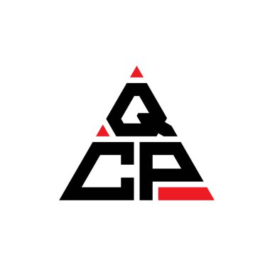 Üçgen şekilli QCP üçgen harf logosu tasarımı. QCP üçgen logo tasarımı monogramı. Kırmızı renkli QCP üçgen vektör şablonu. QCP üçgen logosu Basit, Zarif ve Lüks Logo.