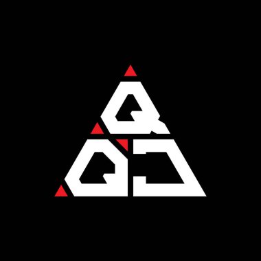 Üçgen şekilli QQJ üçgen harf logosu tasarımı. QQJ üçgen logo tasarımı monogramı. Kırmızı renkli QQJ üçgen vektör şablonu. QQJ üçgen logosu Basit, Zarif ve Lüks Logo.