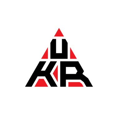 Üçgen şekilli UKR üçgen harf logosu tasarımı. UKR üçgen logo tasarımı monogramı. Kırmızı renkli UKR üçgen vektör şablonu. UKR üçgen logosu Basit, Zarif ve Lüks Logo.