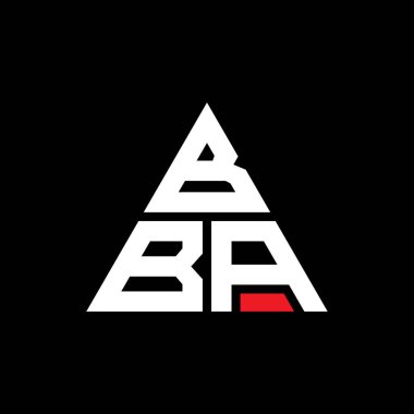 Üçgen şekilli BBA üçgen harf logosu tasarımı. BBA üçgen logo tasarımı monogramı. Kırmızı renkli BBA üçgen vektör logo şablonu. BBA üçgen logosu Basit, Zarif ve Lüks Logo.