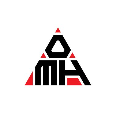 Üçgen şekilli OMH üçgen harf logosu tasarımı. OMH üçgen logo tasarımı monogramı. Kırmızı renkli OMH üçgen vektör şablonu. OMH üçgen logosu Basit, Zarif ve Lüks Logo.