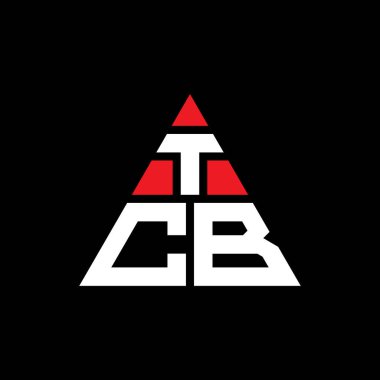 Üçgen şekilli TCB üçgen harf logosu tasarımı. TCB üçgen logo tasarımı monogramı. Kırmızı renkli TCB üçgen vektör şablonu. TCB üçgen logosu Basit, Zarif ve Lüks Logo.