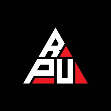 Üçgen şekilli RPU üçgen harf logosu tasarımı. RPU üçgen logo tasarımı monogramı. Kırmızı renkli RPU üçgen vektör şablonu. RPU üçgen logosu Basit, Zarif ve Lüks Logo.