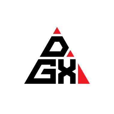 Üçgen şekilli DGX üçgen harf logosu tasarımı. DGX üçgen logo tasarımı monogramı. Kırmızı renkli DGX üçgen vektör şablonu. DGX üçgen logosu Basit, Zarif ve Lüks Logo.