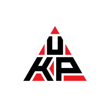 Üçgen şekilli UKP üçgen harf logosu tasarımı. UKP üçgen logo tasarımı monogramı. Kırmızı renkli UKP üçgen vektör şablonu. UKP üçgen logosu Basit, Zarif ve Lüks Logo.