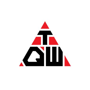 Üçgen şekilli TQW üçgen harf logosu tasarımı. TQW üçgen logo tasarımı monogramı. Kırmızı renkli TQW üçgen vektör şablonu. TQW üçgen logosu Basit, Zarif ve Lüks Logo.