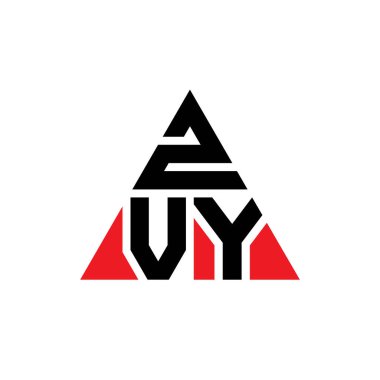 Üçgen şekilli ZVY üçgen harf logosu tasarımı. ZVY üçgen logo tasarımı monogramı. Kırmızı renkli ZVY üçgen vektör logo şablonu. ZVY üçgen logosu Basit, Zarif ve Lüks Logo.