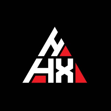 Üçgen şekilli HHX üçgen harf logosu tasarımı. HHX üçgen logo tasarımı monogramı. Kırmızı renkli HHX üçgen vektör logo şablonu. HHX üçgen logosu Basit, Zarif ve Lüks Logo.