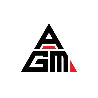 Üçgen şekilli AGM üçgen harf logosu tasarımı. AGM üçgen logo tasarımı monogramı. Kırmızı renkli AGM üçgen logo şablonu. AGM üçgen logosu Basit, Zarif ve Lüks Logo.