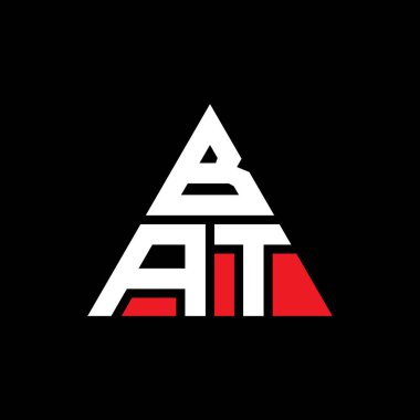 Üçgen şekilli BAT üçgen harf logosu tasarımı. BAT üçgen logo tasarımı monogramı. Kırmızı renkli BAT üçgen vektör logo şablonu. BAT üçgen logosu Basit, Zarif ve Lüks Logo.