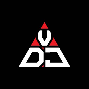Üçgen şekilli VDJ üçgen harf logosu tasarımı. VDJ üçgen logo tasarımı. Kırmızı renkli VDJ üçgen vektör şablonu. VDJ üçgen logosu Basit, Zarif ve Lüks Logo.