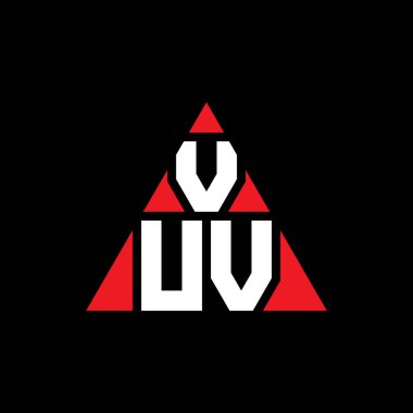 Üçgen şekilli VUU üçgen harf logosu tasarımı. VUU üçgen logo tasarımı monogramı. Kırmızı renkli VUU üçgen vektör şablonu. VUU üçgen logosu Basit, Zarif ve Lüks Logo.