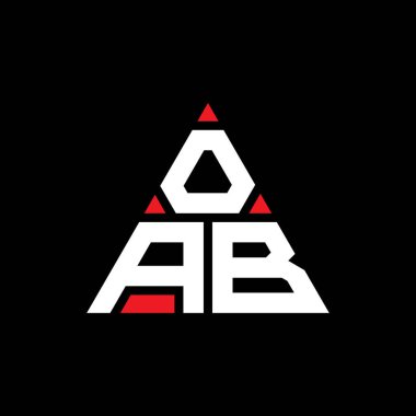 Üçgen şekilli OAB üçgen harf logosu tasarımı. OAB üçgen logo tasarımı monogramı. Kırmızı renkli OAB üçgen vektör logo şablonu. OAB üçgen logosu Basit, Zarif ve Lüks Logo.