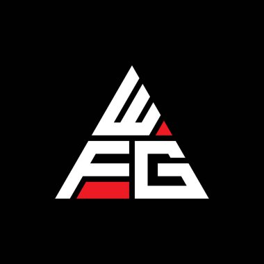 Üçgen şekilli WFG üçgen harf logosu tasarımı. WFG üçgen logo tasarımı monogramı. Kırmızı renkli WFG üçgen vektör şablonu. WFG üçgen logosu Basit, Zarif ve Lüks Logo. WFG