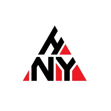Üçgen şekilli HNY üçgen harf logosu tasarımı. HNY üçgen logo tasarımı monogramı. Kırmızı renkli HNY üçgen vektör şablonu. HNY üçgen logosu Basit, Zarif ve Lüks Logo.