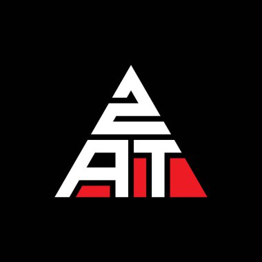 Üçgen şekilli ZAT üçgen harf logosu tasarımı. ZAT üçgen logo tasarımı monogramı. Kırmızı renkli ZAT üçgen vektör logo şablonu. ZAT üçgen logosu Basit, Zarif ve Lüks Logo.