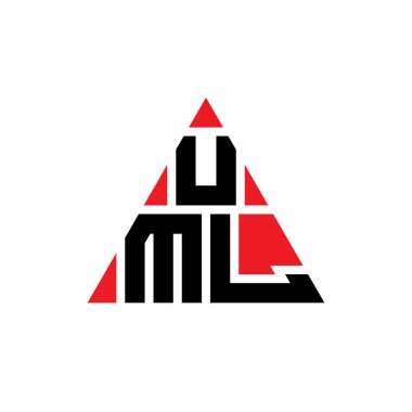 Üçgen şekilli UML üçgen harf logosu tasarımı. UML üçgen logo tasarımı monogramı. Kırmızı renkli UML üçgen vektör şablonu. UML üçgen logosu Basit, Zarif ve Lüks Logo.