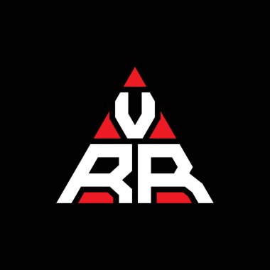 Üçgen şekilli VRR üçgen harf logosu tasarımı. VRR üçgen logo tasarımı monogramı. Kırmızı renkli VRR üçgen vektör logo şablonu. VRR üçgen logosu Basit, Zarif ve Lüks Logo.