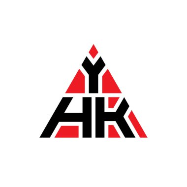 Üçgen şekilli YHK üçgen harf logosu tasarımı. YHK üçgen logo tasarımı monogramı. Kırmızı renkli YHK üçgen vektör şablonu. YHK üçgen logosu Basit, Zarif ve Lüks Logo.