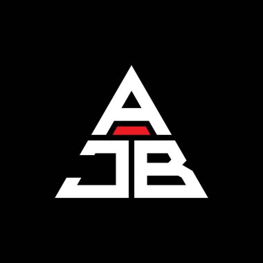 Üçgen şekilli AJB üçgen harf logosu tasarımı. AJB üçgen logo tasarımı monogramı. Kırmızı renkli AJB üçgen vektör logo şablonu. AJB üçgen logosu Basit, Zarif ve Lüks Logo.